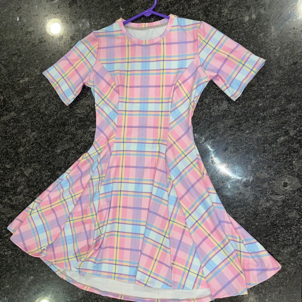 BlackMilk Sample Pink Tartan Candy Evil Tee Short Sleeve Dress NWOT Size XS